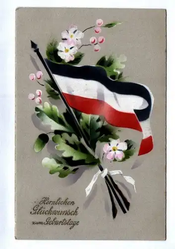 Patriotische Ak Fahne mit Blumenzweig 1916 Herzlichen Glückwunsch zum Geburtstag