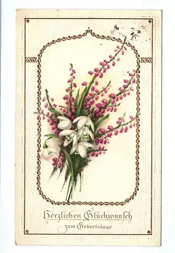 Ak Herzlichen Glückwunsch zum Geburtstage Blumen Gold geprägt 1914