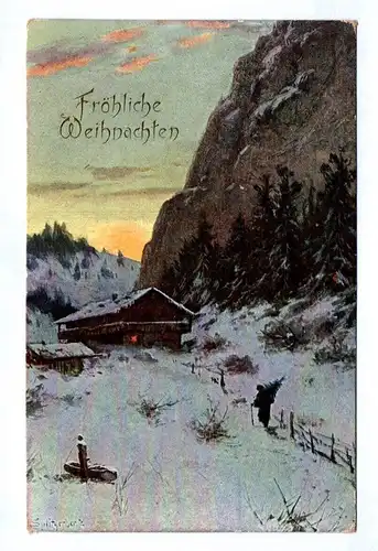 Ak Fröhliche Weihnachten 1909 Haus im Schnee Winter