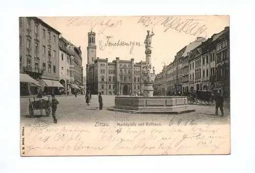 Ak Zittau Marktplatz mit Rathaus Sachsen 1904