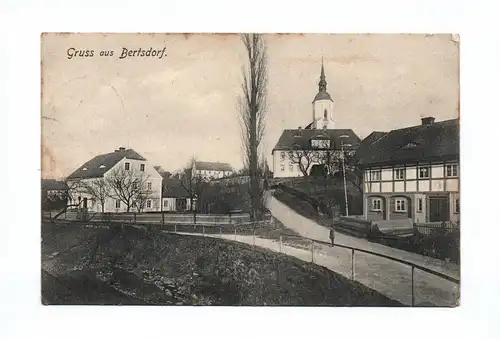 Ak Gruss aus Berthelsdorf 1915 Kirche Umgebindehaus