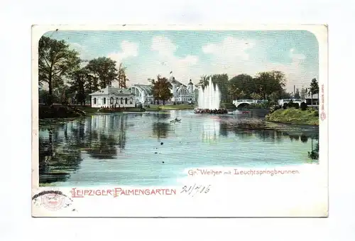 Ak Litho Leipziger Palmengarten Großer Weiher mit Leuchtspringbrunnen 1905