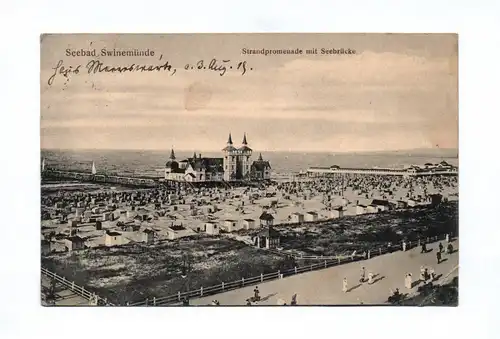 Ak Seebad Swinemünde Strandpromenade mit Seebrücke 1913