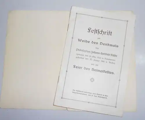 Heft Festschrift zur Weihe des Fichte Denkmals in Rammenau um 1910 (H1