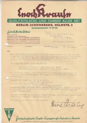 Dokument Enoch Krause Lacke & Farben aller Art Berlin Schöneberg 1937 ! (D1