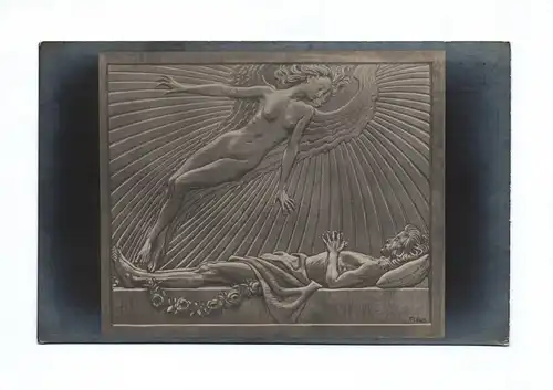 Ak Künstler um 1930 Grabrelief von Fidus als Lichtdruck Mann mit Engel