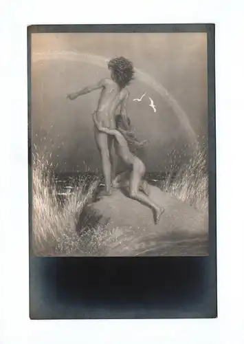 Künstler Ak Junge und Mädchen nackt Auf der Klippe von Fidus um 1930
