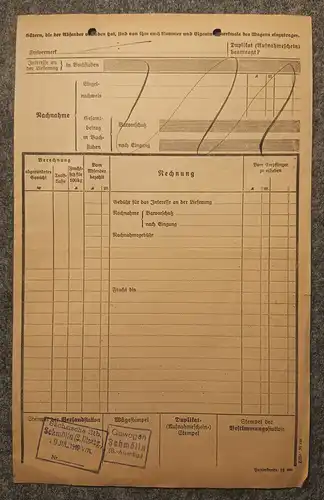 Frachtbrief Sächsische Staatseisenbahn 1919 Schmölln nach Blumenthal