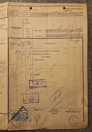 Aue nach Schmölln 1919 Frachtbrief mit Marke