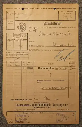 Meuselwitz Sachsen Schmölln Frachtbrief Sächsische Staatseisenbahn mit Marke 192