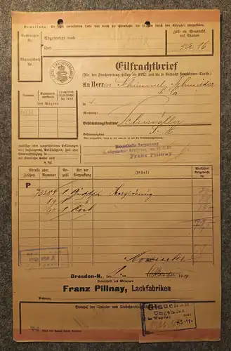 Dresden Schmölln 1919 Frachtbrief mit Marken