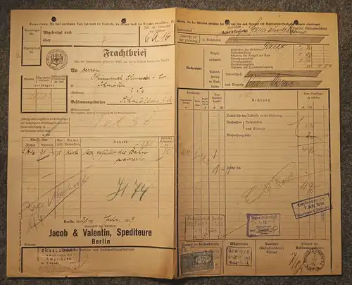 Rechnung alter Frachtbrief mit Marke 1919 Königliche Eisenbahndirektion Berlin