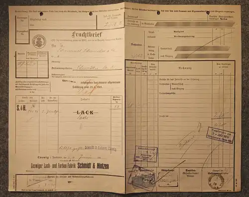 Alter Frachtbrief 1919 Coswig nach Schmölln mit Marken