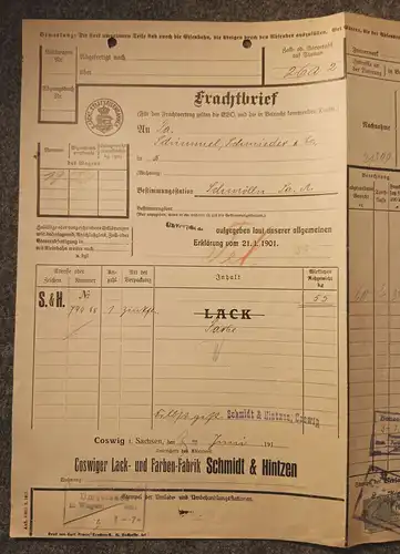 Alter Frachtbrief 1919 Coswig nach Schmölln mit Marken