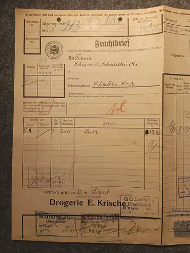 Frachtbrief mit Marke Osterwieck Schmölln 1919 Eisenbahn Direktion