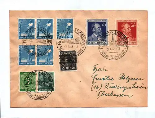 Brief Mischfrankatur 1948 Deutsche Post Friedberg Augsburg Schöner Ausflugsort