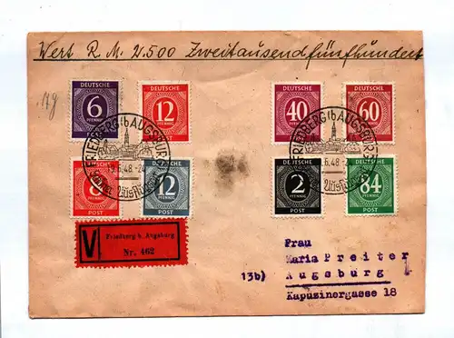 Brief Mischfrankatur Vignette 1948 Augsburg Bayern