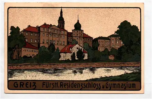 Künstler Ak Greiz fürstliches Residenzschloss und Gymnasium um 1910