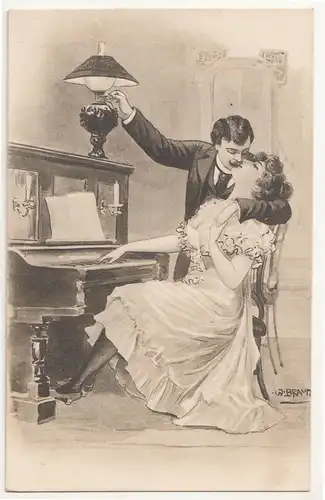 Künstler Ak erotisches Liebespaar Flügel Petroleumlampe sign. W.Braun um 1910 !