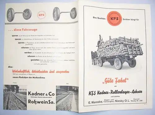 Reklame Faltblatt KFS Kadner-Rollenlager-Achsen Maroske Wagen Fahrzeugbau Niesky