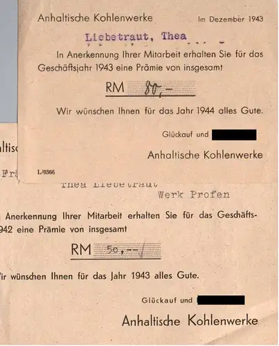 Eisernes Sparbuch Deutsche Bank 1942 bis 1944 Kohlewerke Pegau