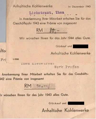 Eisernes Sparbuch Deutsche Bank 1942 bis 1944 Kohlewerke Pegau 