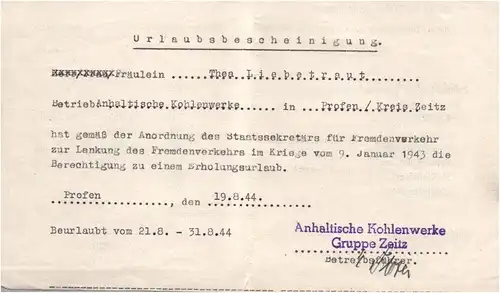 Eisernes Sparbuch Deutsche Bank 1942 bis 1944 Kohlewerke Pegau 