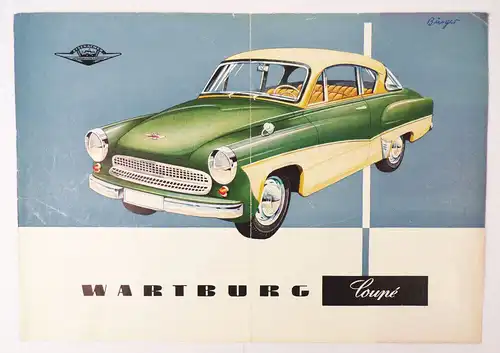 Wartburg Coupe Werbeblatt Eisenach 1959 DDR Oldtimer