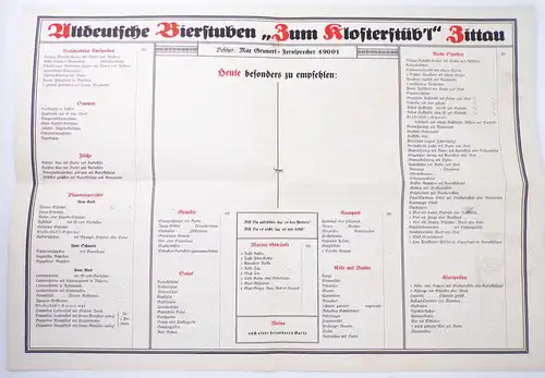 Alte Speisekarte Klosterstübl Mathäserbräu München Grunert Zittau