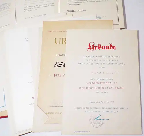 DDR Urkunden Nachlass Reichsbahn Greifswald 