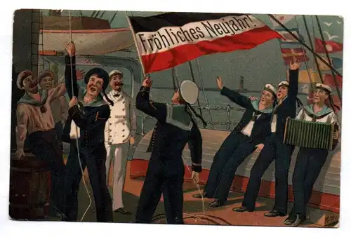 Patriotik Ak Matrosen hissen Fahne Fröhliches Neujahr 1908