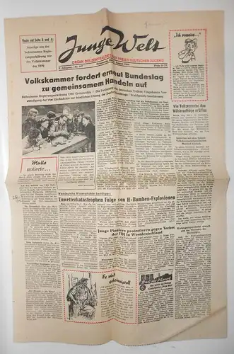 DDR Zeitung JUNGE WELT Nr. 187 / 1954 Volkskammer fordert Bundestag ..