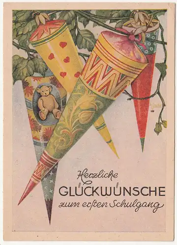 Künstler Ak Schulanfang A.Siedler sign. Schultüte Zuckertüte um 1950 (A2578