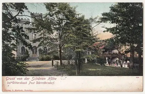 Litho Ak Gruss von der Schönen Höhe bei Dittersbach Post Dürrröhrsdorf 1907