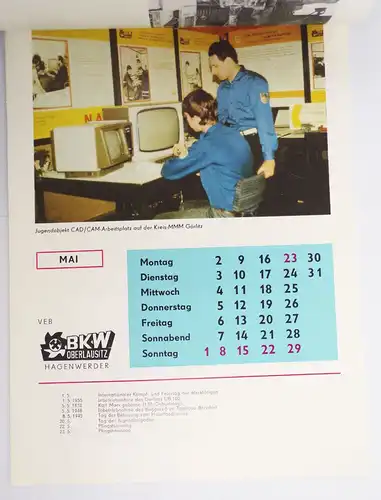 Alter Kalender BKW Oberlausitz VEB Braunkohlenwerk Hagenwerder 1988