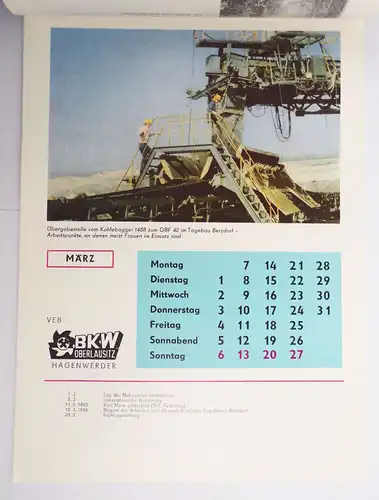 Alter Kalender BKW Oberlausitz VEB Braunkohlenwerk Hagenwerder 1988