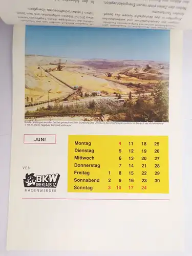 Kalender 1990 BKW Oberlausitz Glück auf Bergbau Tagebau Hagenwerder