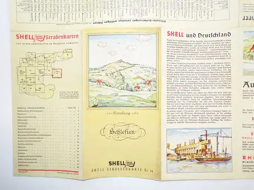 Vintage Shell Landkarte Schlesien Strassenkarte Nr 14 um 1935