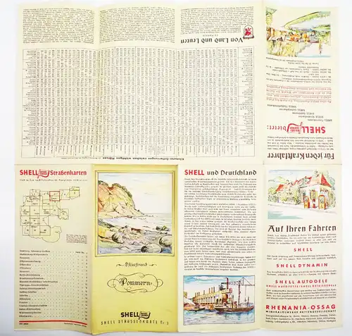 Alte Shell Straßenkarte Nr 3 Pommern 1930er vintage