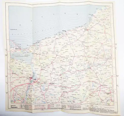 Alte Shell Straßenkarte Nr 3 Pommern 1930er vintage