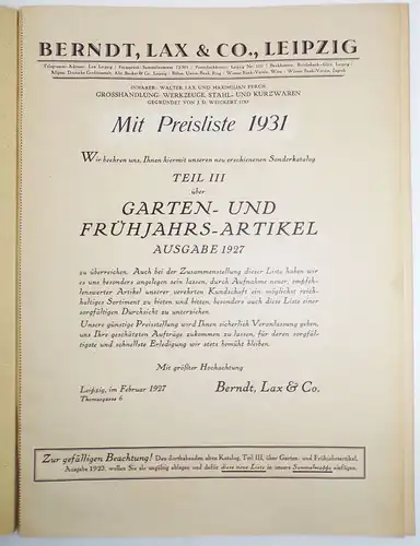 Alter Katalog Belaco Garten Werkzeuge Gießkannen 1931 