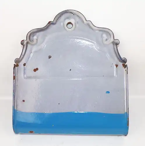 Alter Zwiebel Emaille Behälter blau weiß  Shabby vintage Wandbehälter