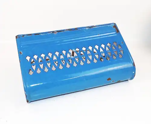 Alter Zwiebel Emaille Behälter blau weiß  Shabby vintage Wandbehälter