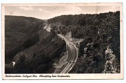 Ak Reichsautobahn Stuttgart - Ulm Albaufstieg beim Drackenstein 1930er
