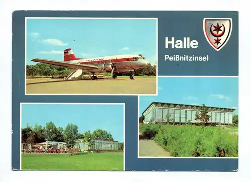 Ak Halle Peißnitzinsel Konsum Gaststätte Saaleaue 1981 DDR Flugzeug