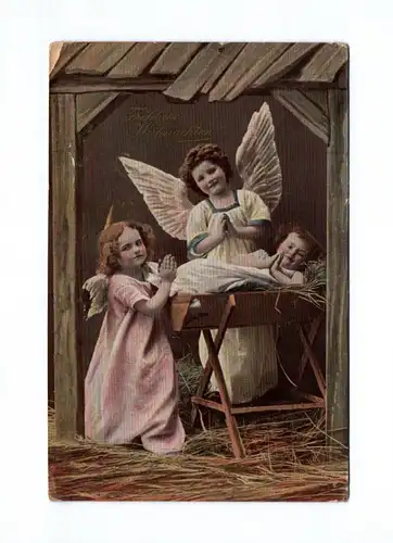 Ak Fröhliche Weihnachten Kinder in Engel Kostümen Krippenspiel 1912