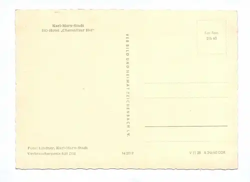 Ak Chemnitzer Hof DDR 1960 Karl Marx Stadt HO Hotel