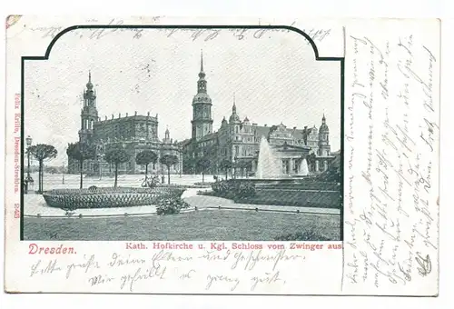 Litho Ak Dresden Katholische Hofkirche und Königliches Schloss vom Zwinger 1902