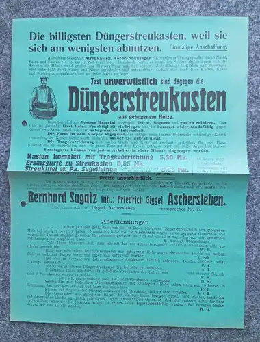 Prospekt Düngerstreukasten altes Werbeblatt Aschersleben Reklame