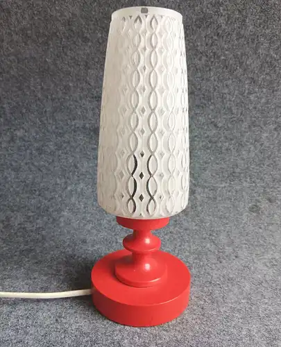 Vintage Nachttischlampe Rot Weiß Holz 70er Jahre  Glasschirm Tischlampe